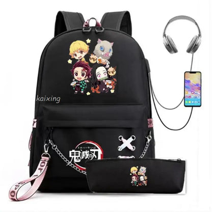 Hot Fashion Demon Slayer Backpack | USB Charge Canvas School Bag for Women & Men