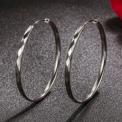 Luxury 925 Sterling Silver 5CM Big Circle Hoop Earrings for Women