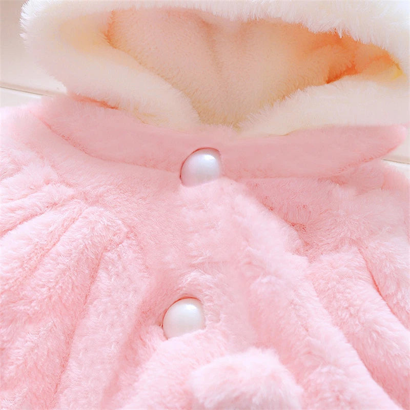 Baby Girls Rabbit Ears Fleece Jacket Cape | Autumn/Winter Wool Sweater