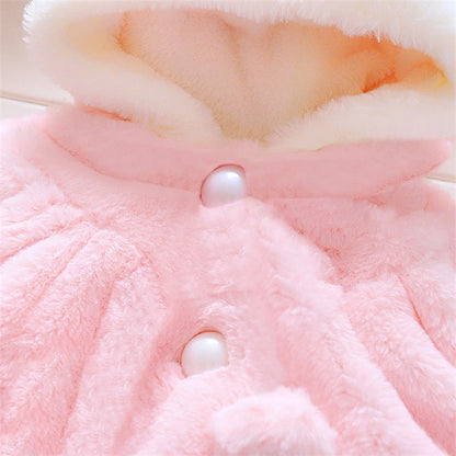 Baby Girls Rabbit Ears Fleece Jacket Cape | Autumn/Winter Wool Sweater