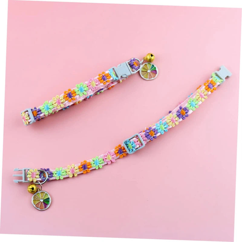 Fashion Rainbow Flower Cat Collar | Adjustable Colorful Lace Necklace