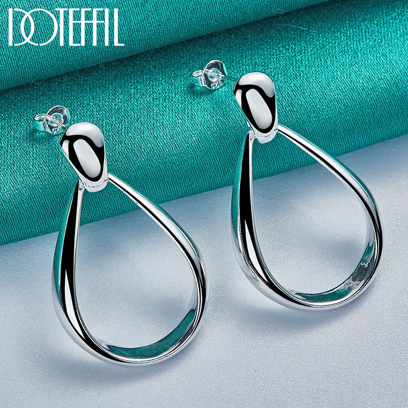 925 Sterling Silver Big Circle Drop Charm Earrings