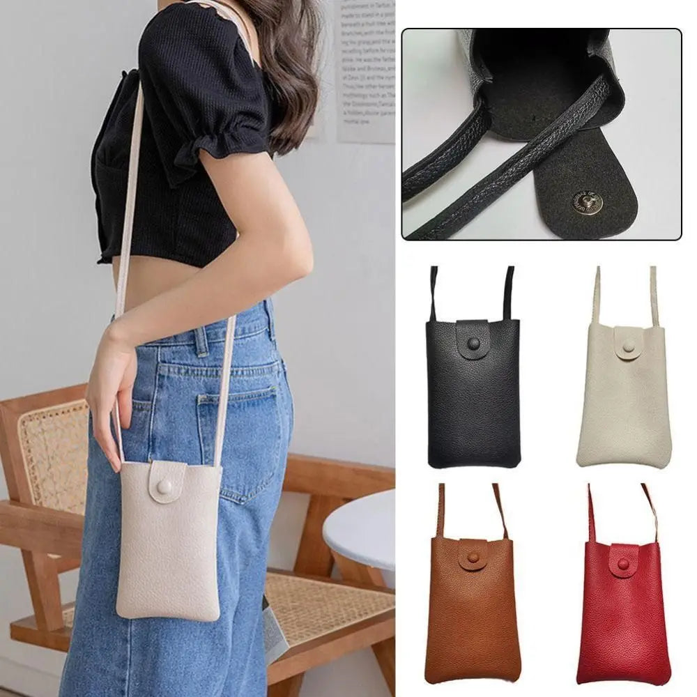 PU Leather Summer Shoulder Bag – Solid Color Mobile Phone Messenger Purse