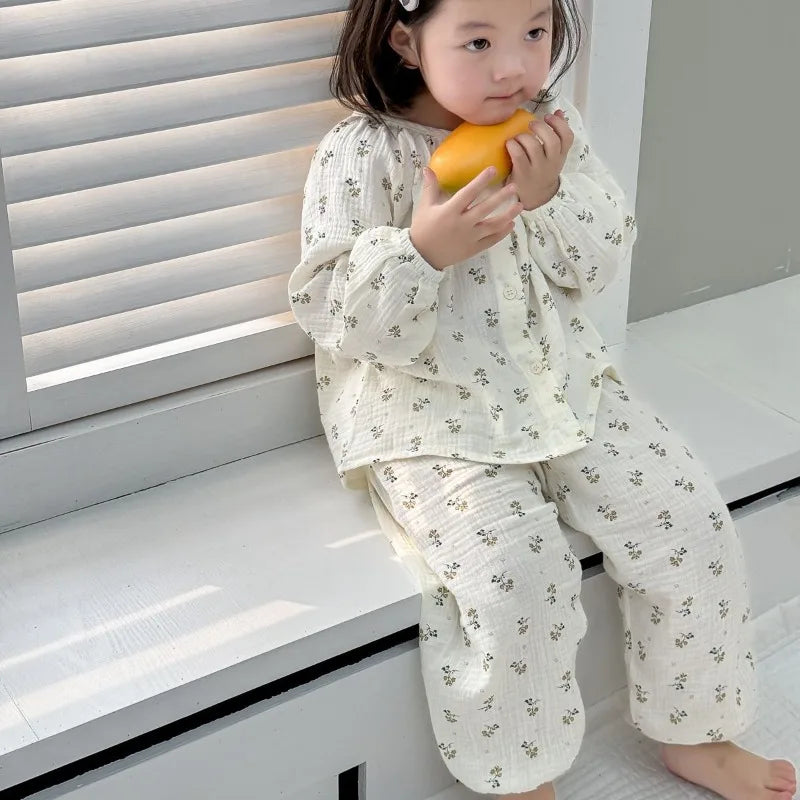 Autumn Kids Pajama Sets - Yarn Cotton Long Sleeve & Trousers