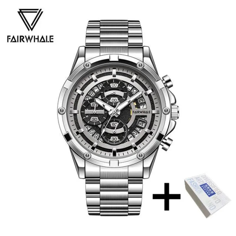 FAIRWHALE Men's Quartz Watch 5430: Stainless Steel Business Timepiece