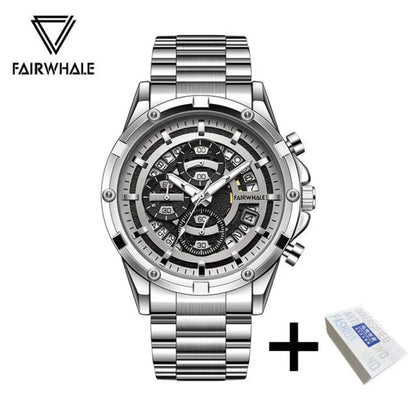 FAIRWHALE Men's Quartz Watch 5430: Stainless Steel Business Timepiece