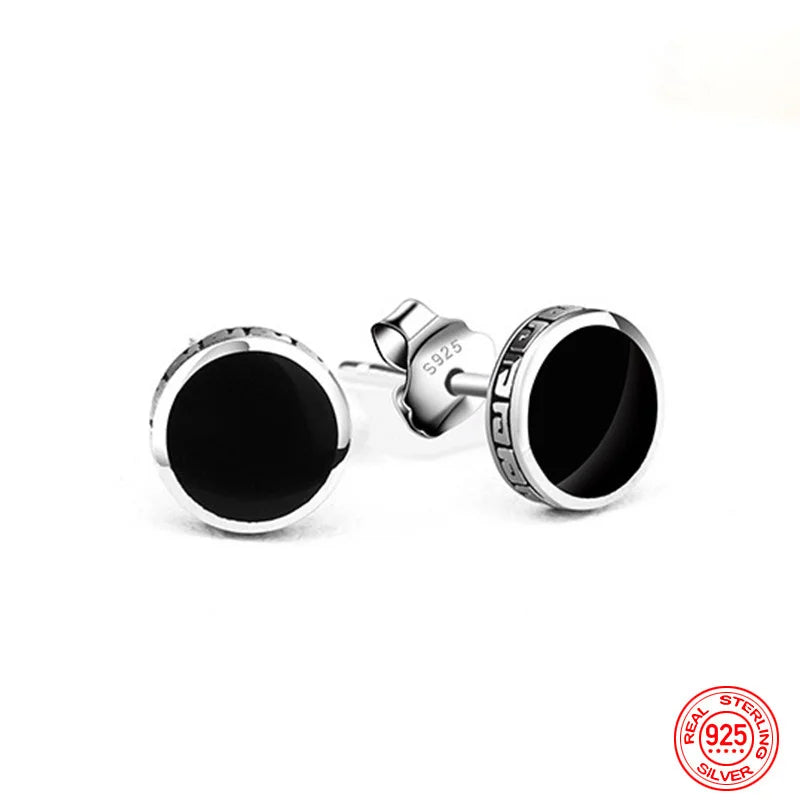 925 Sterling Silver Black Round Stud Earrings 6mm 8mm