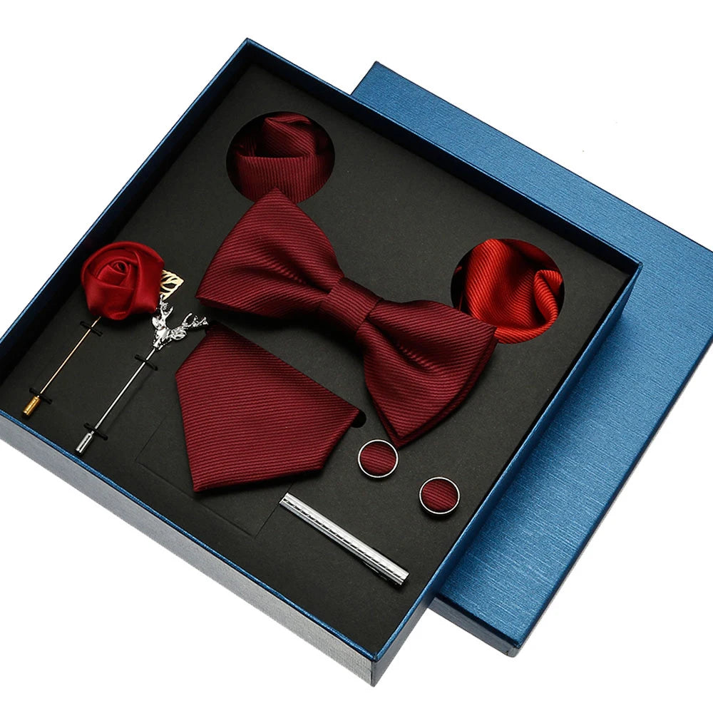 Red &amp; Blue Classic Silk Tie Set with Pocket Square &amp; Cufflinks