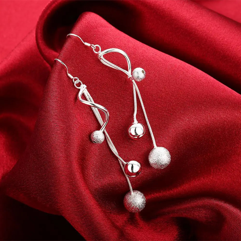 925 Sterling Silver Tassel Beads Earrings