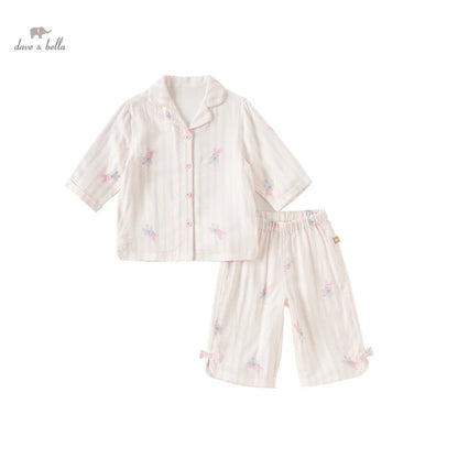 Dave Bella Girls' Summer Pajamas - Pink Striped Two-Piece Set