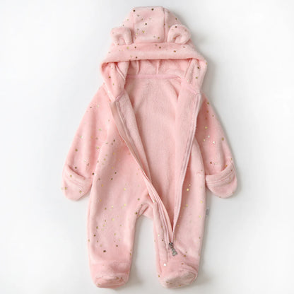 Newborn Baby Overalls - Plus Velvet Hooded Rompers