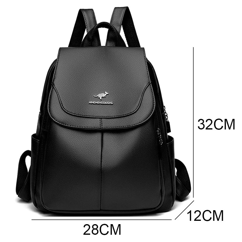 Large Capacity Women's Backpack | High-Quality Leather Vintage Bag