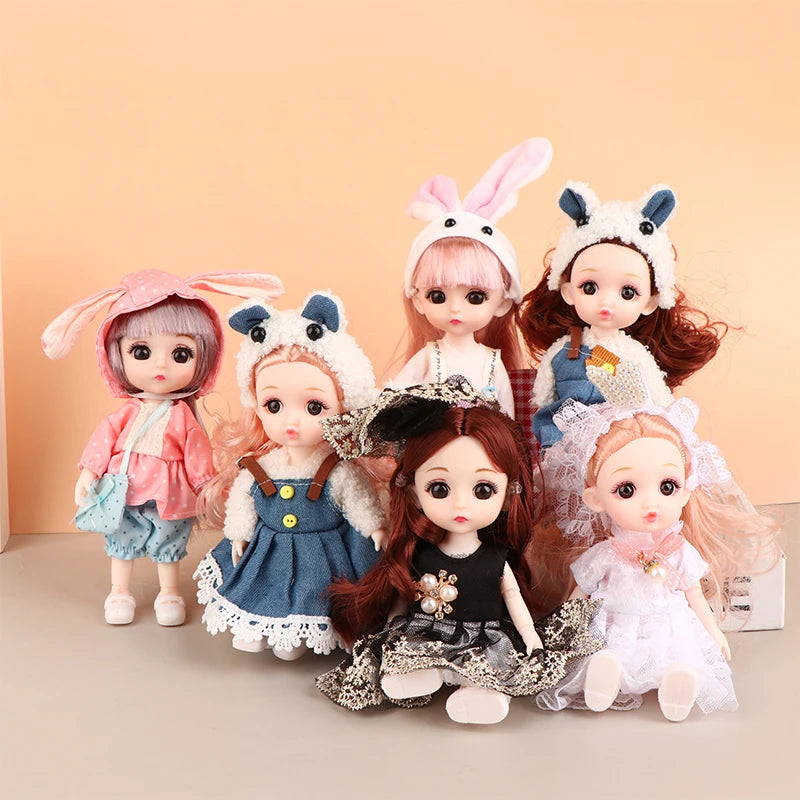 Mini 16cm BJD Doll - Movable Joint Girl Doll with 3D Big Eyes