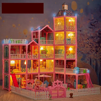 13-Room Dollhouse Mini Villa with Lighting – DIY Toy for Kids