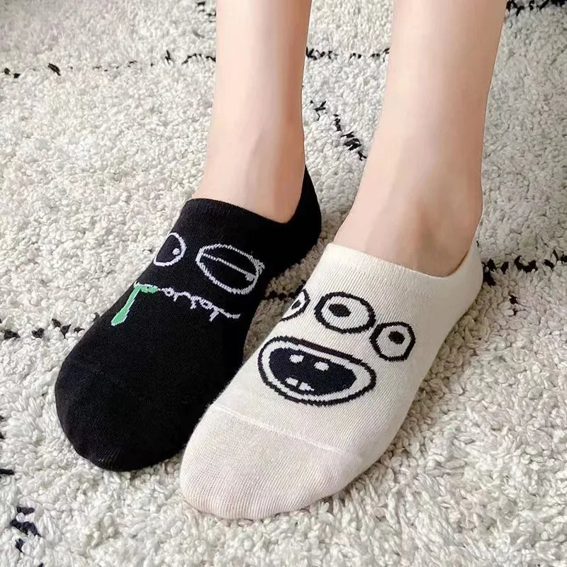 5 Pairs Women Funny Cartoon Socks Slippers Set