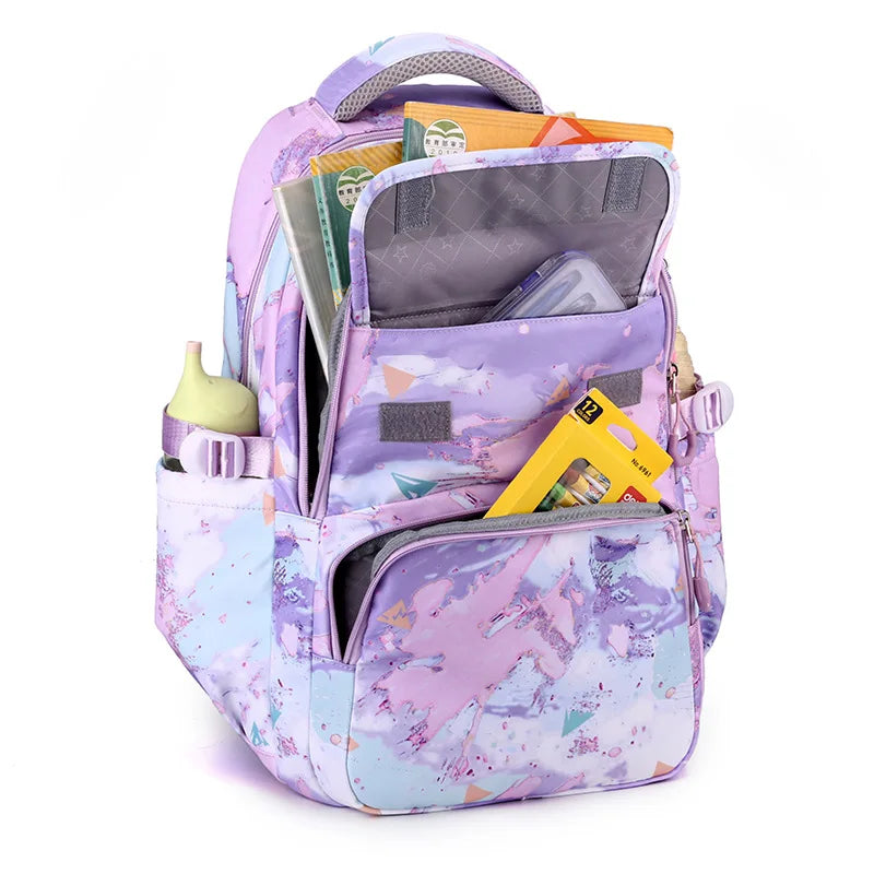 3-Piece Camouflage Kids Backpack Set | Waterproof School Bag for Girls with Free Cartoon Pendant