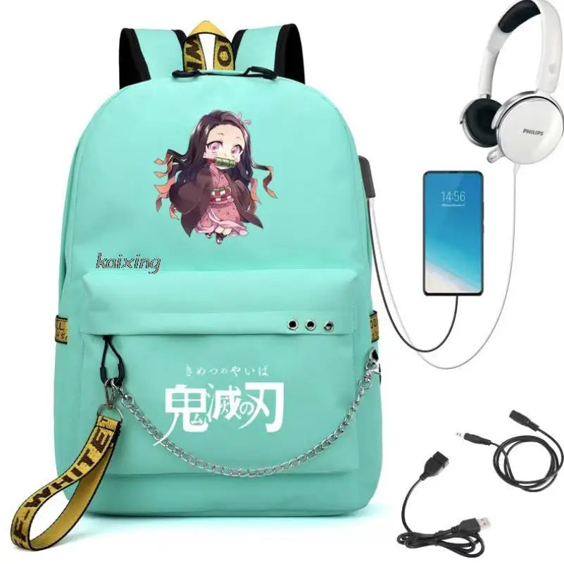 Hot Fashion Demon Slayer Backpack | USB Charge Canvas School Bag for Women & Men