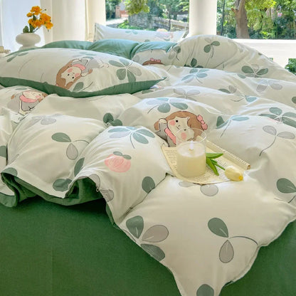 Garden Girl Printed Bed Set | Whimsical Cartoon Bedding for Kids