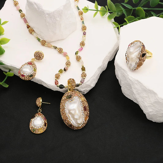 Elegant Natural Baroque Pearl Jewelry Set