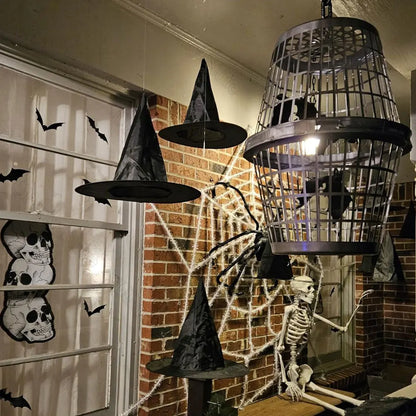 Hanging Black Witches Hats for Halloween Decor