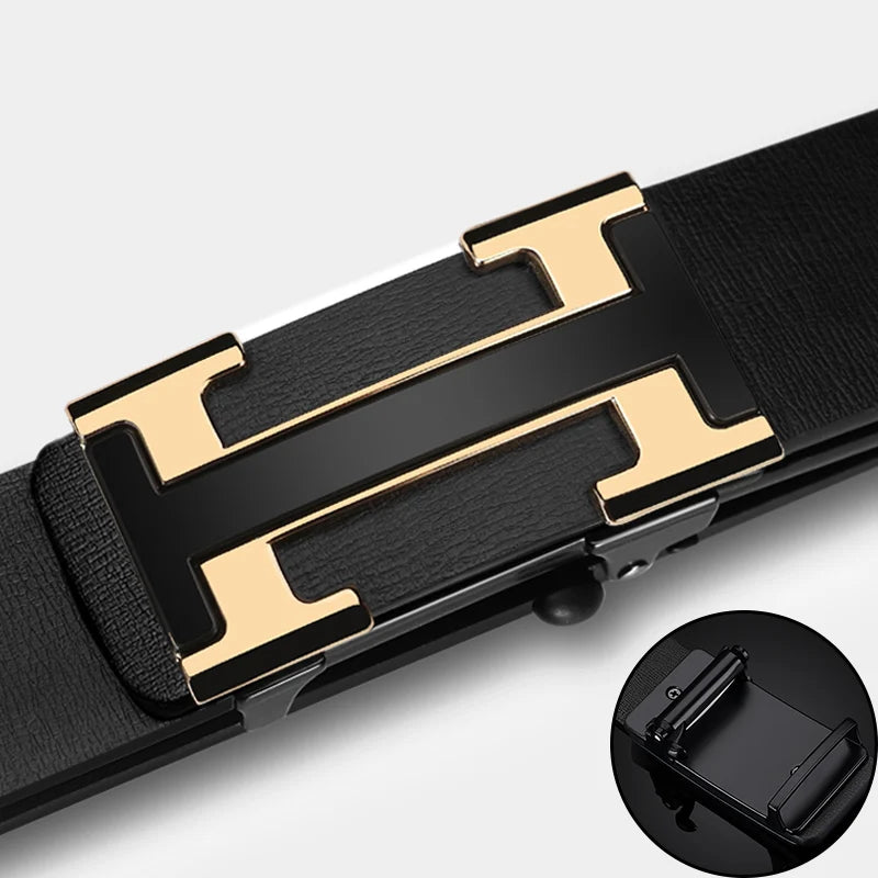 Wide 34mm Men’s Belt - Luxury Genuine Leather with Metal Buckle