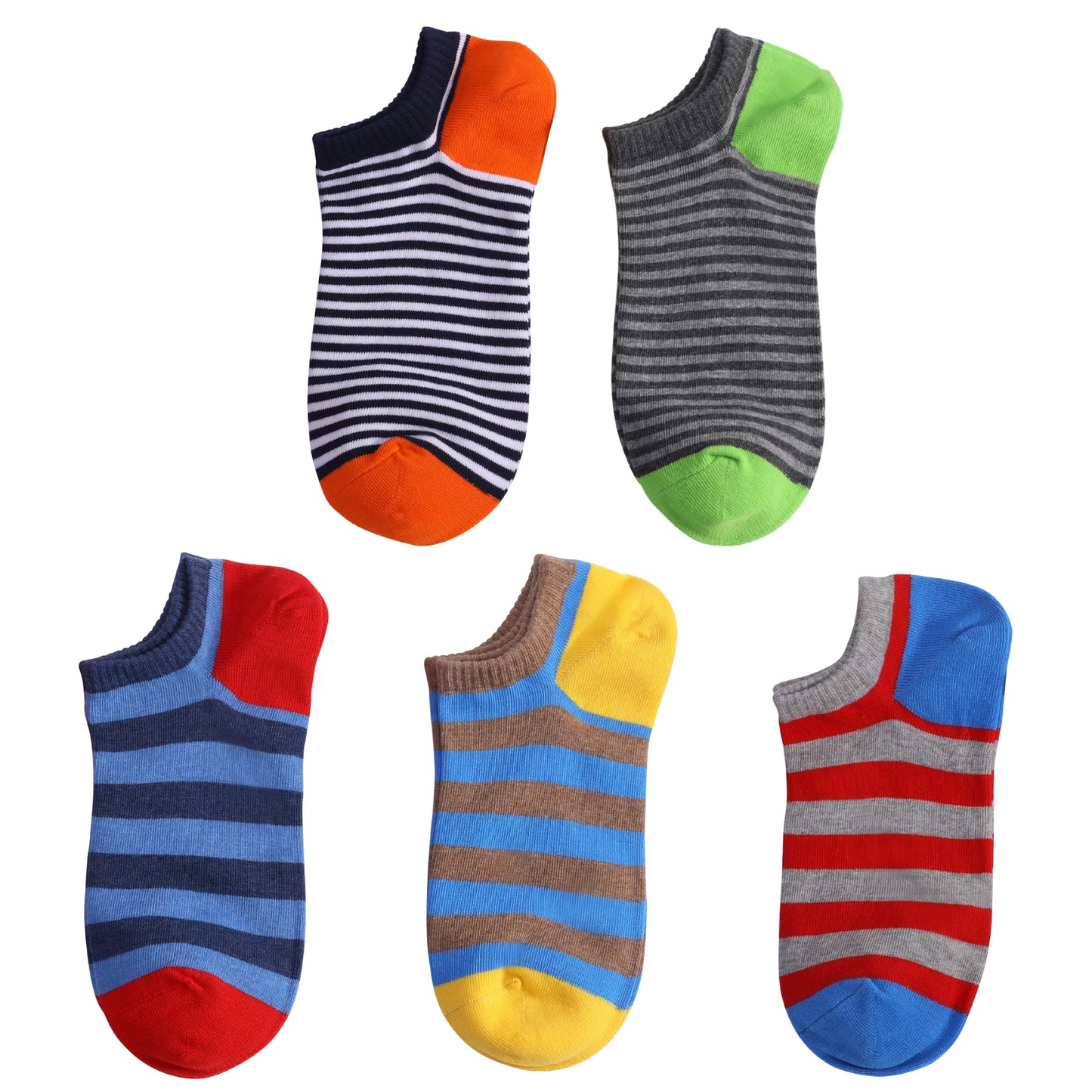 5 Pairs Low Cut Men Socks Solid Color Stripe