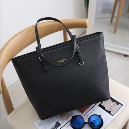 Women’s Fashion Leather Handbag | Black & White Large Capacity Shoulder Tote Bag