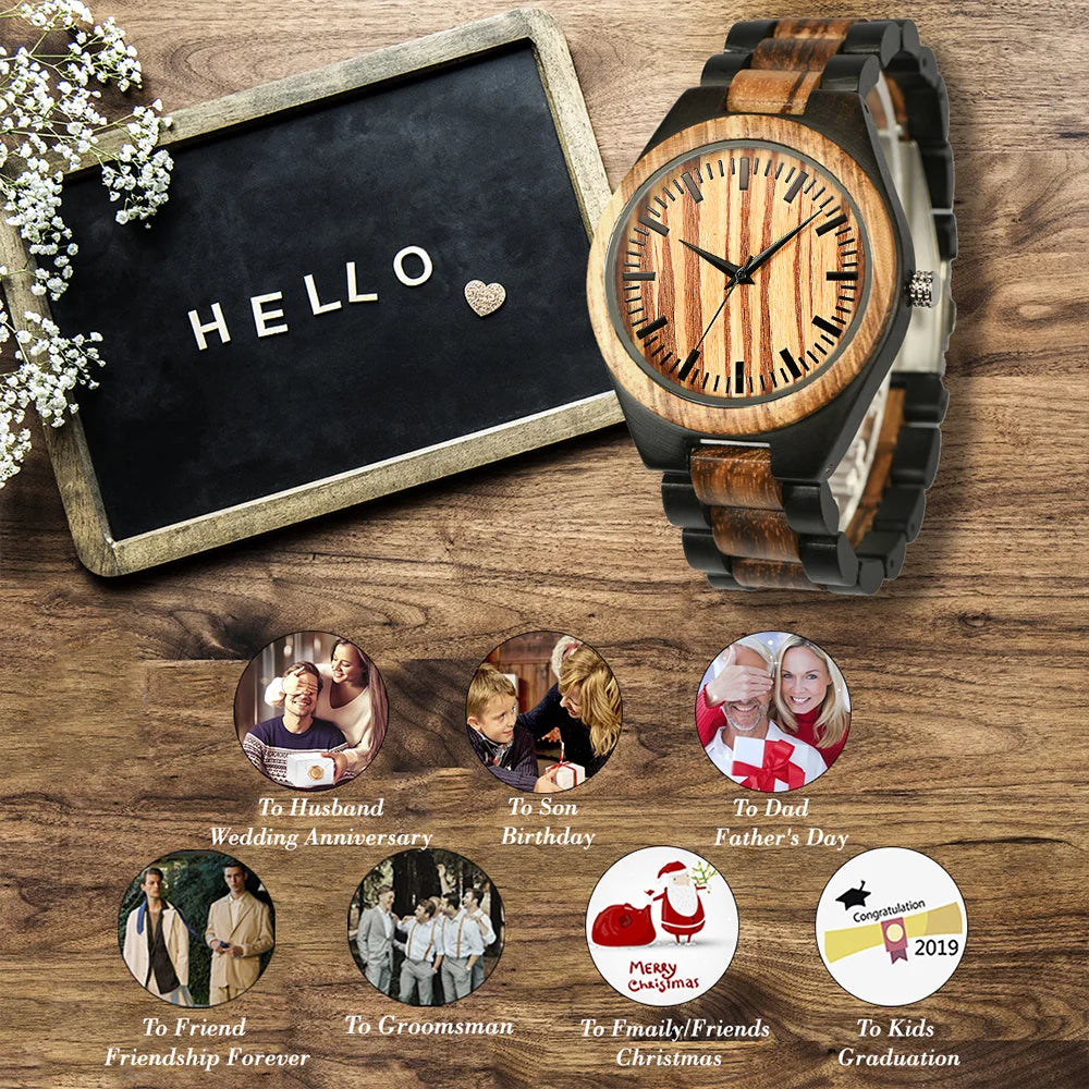 Personalized Luxury Wood Quartz Chronograph Wrist Watch for Men