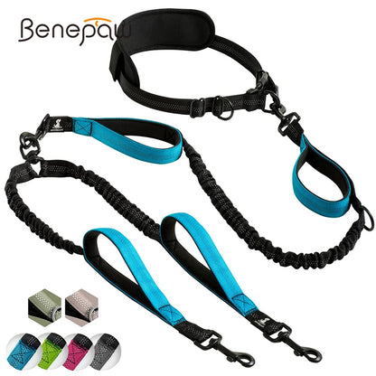 Benepaw Hands-Free Double Dog Leash - Reflective & No Tangle