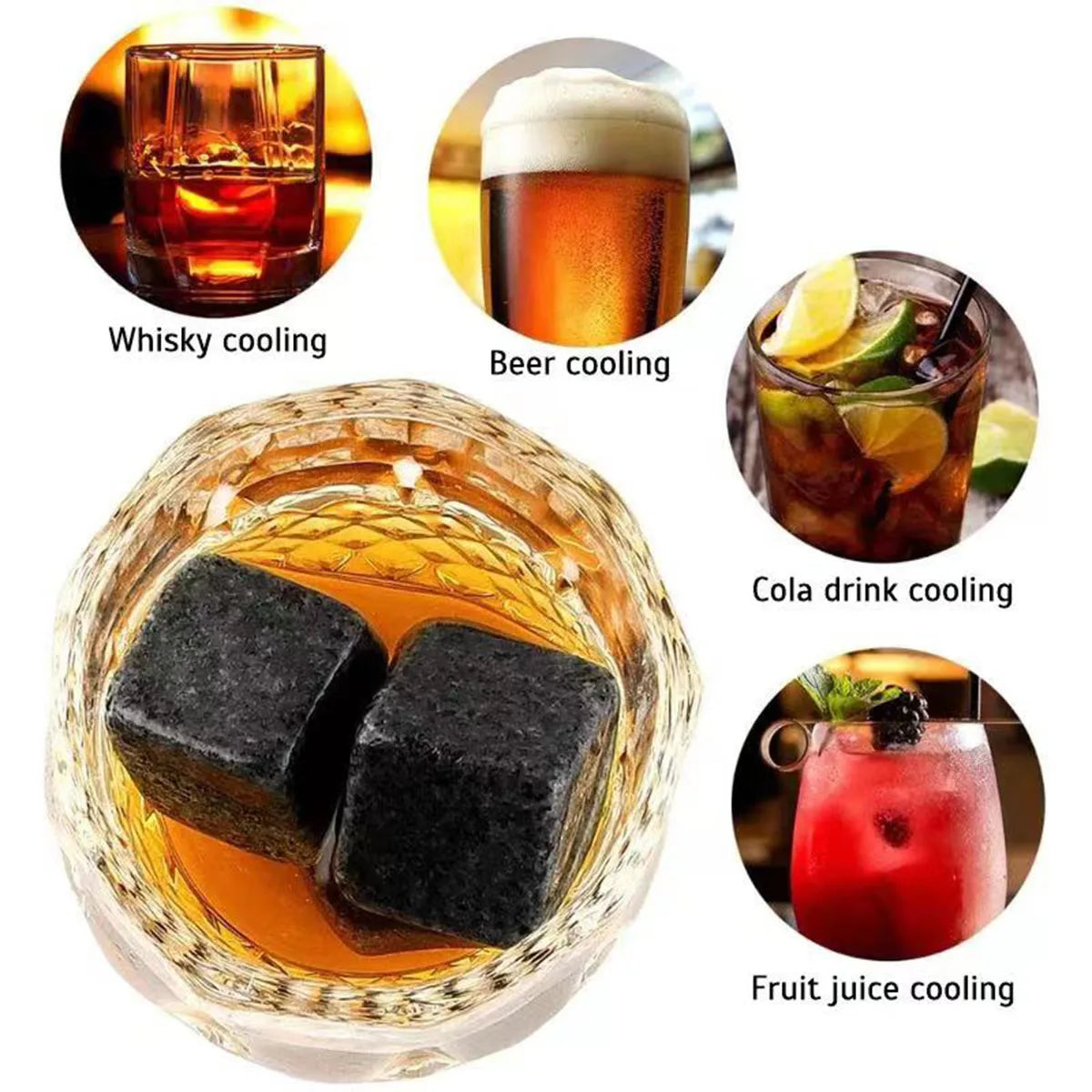 Father’s Day Whiskey Stones & Glasses Set – Granite Ice Cubes in Wooden Gift Box