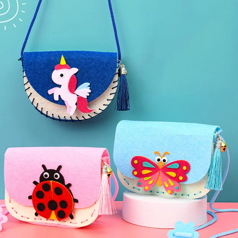 DIY Cute Cartoon Children's Handmade Non-Woven Crossbody Bag Craft Kits - Weaving Messenger Shoulder Handbag Coin Purse