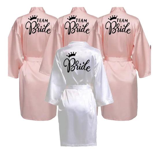 Team Bride Satin Robe with Black Letters