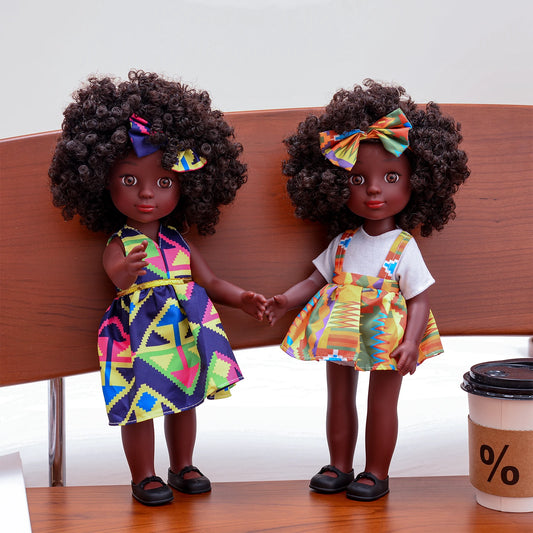 One Piece 14" African American Doll with Curly Hair