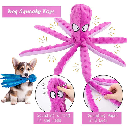 Octopus Squeaky Plush Chew Toy - Crinkle, Interactive Dog Toy