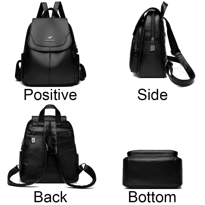 Large Capacity Women's Backpack | High-Quality Leather Vintage Bag