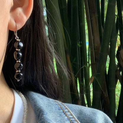 Vintage Black Tourmaline Hoop Earrings