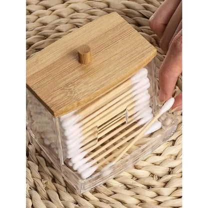 Cotton Swab Storage Box with Bamboo Cover