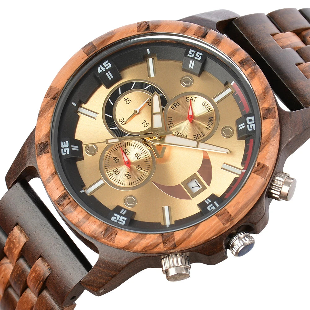 Stylish Men's Wooden Wrist Watch - Fashion Quartz Timepiece in Black Sandalwood