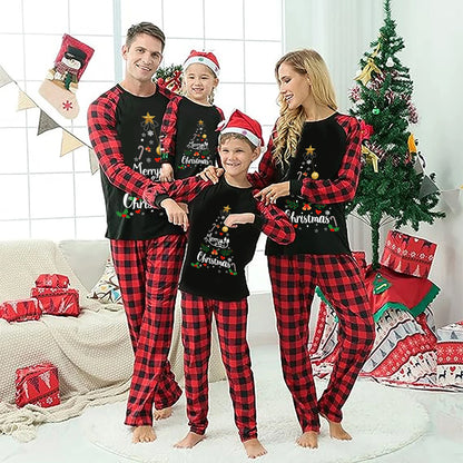 Christmas Family Pajamas Matching Set | Long Sleeve Letter Print T-Shirt & Plaid Pants