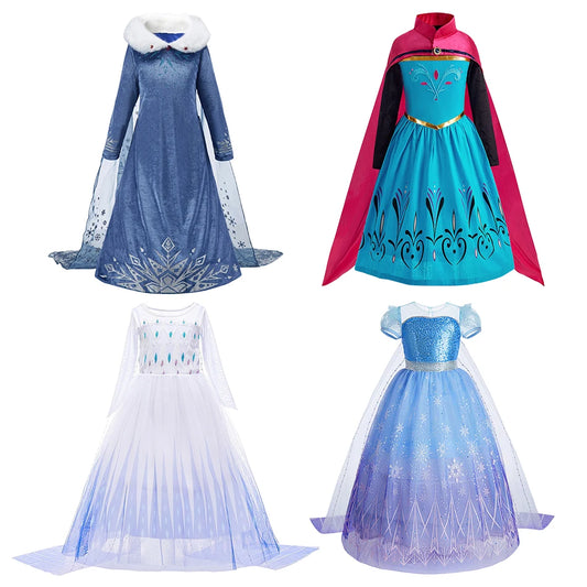 Kids Princess Cosplay Dress - Elsa Style Ball Gown with Detachable Cloak