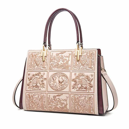 Leather Women's Bag | Trendy Embroidery Shoulder & Tote Handbag