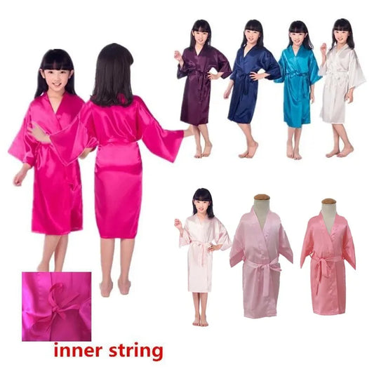 Girls' Silky Satin Kimono Robes - Pure Satin Dressing Gown