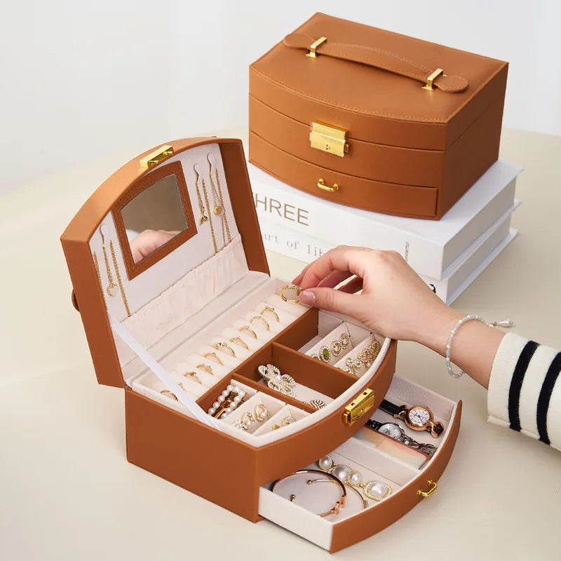 Luxury Handheld Jewelry Box - Multi-Layer Drawer Organizer