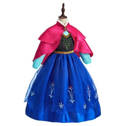 Little Girls Anna Elsa Dress-Up Set - Long Sleeve Cosplay Dress