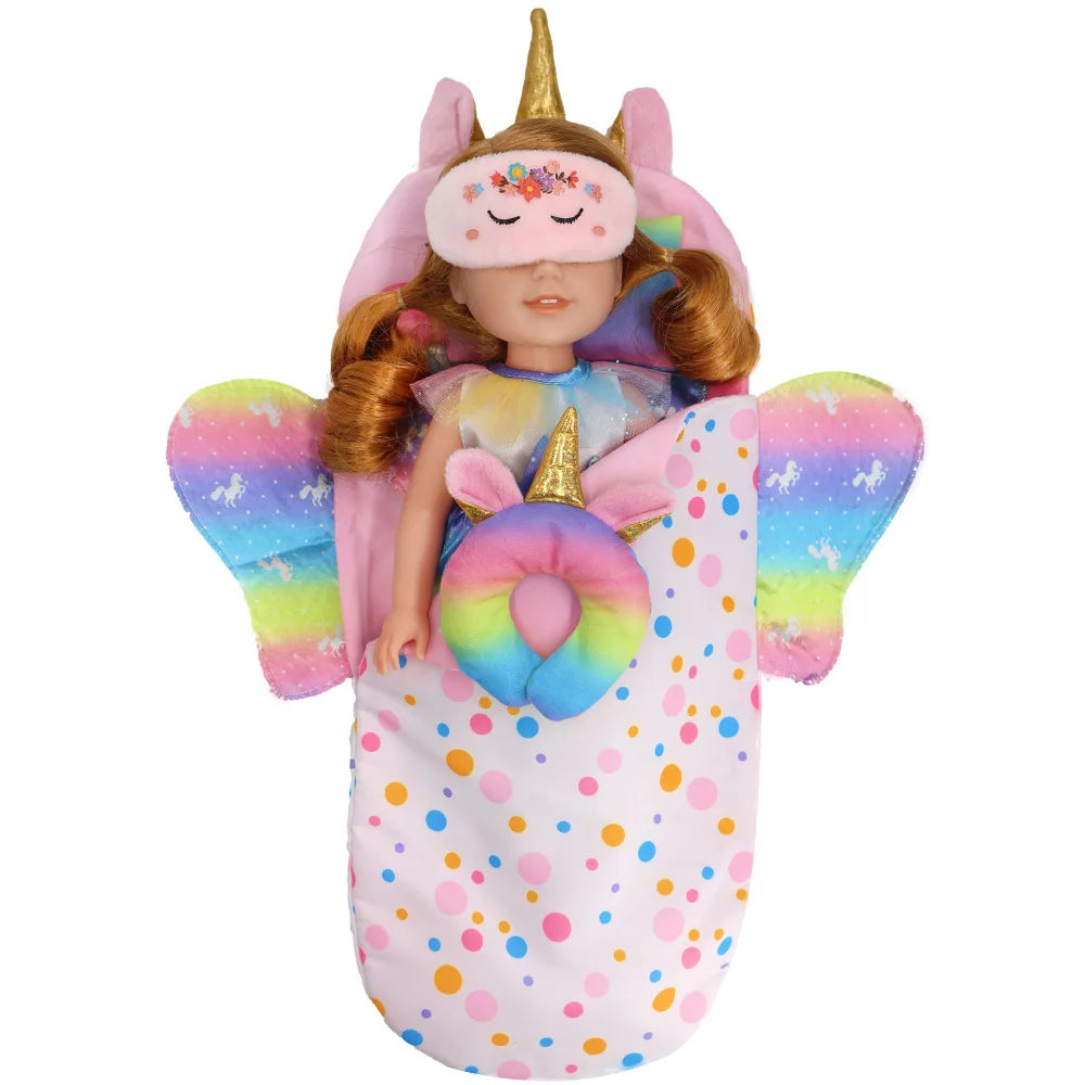 Rainbow Wing Doll Sleeping Bag Set for 10-18 Inch Dolls