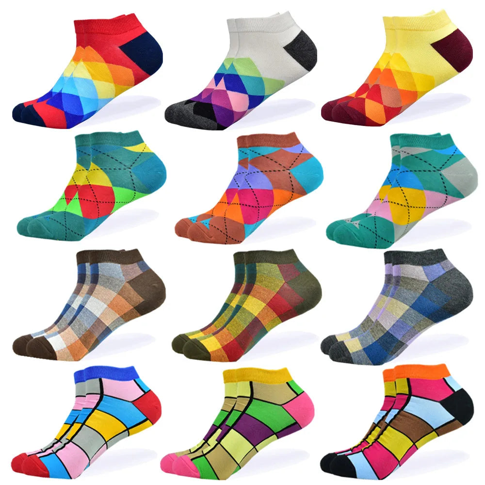 6 Pairs Men’s Colorful Casual Ankle Socks – Comfortable & Stylish