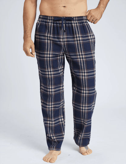 JupiterSecret 3-Piece Men's Flannel Pajama Set - Cotton Plaid Lounge Pants