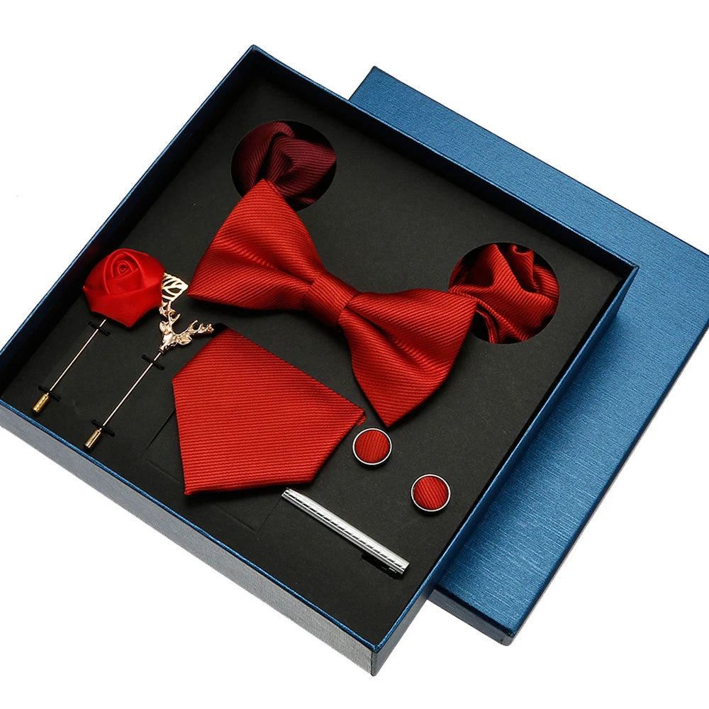 Red &amp; Blue Classic Silk Tie Set with Pocket Square &amp; Cufflinks