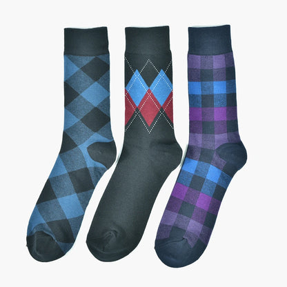 Men's Cotton Black Patterned Business Dress Socks