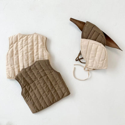 Autumn Winter Baby Vest with Hat | 2PCS Cotton Coat Set